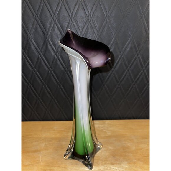 Mid Century Modern Art Glass Swung Vase Green White Purple Ombre Design - Picture 4 of 16